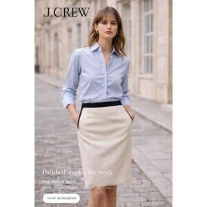 J.Crew Ivory The Pencil Skirt Black Trim Classic Office Workwear Size 4